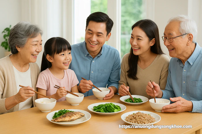 Bữa ăn gia đình dinh dưỡng giúp người cao tuổi ăn ngon và sống vui mỗi ngày