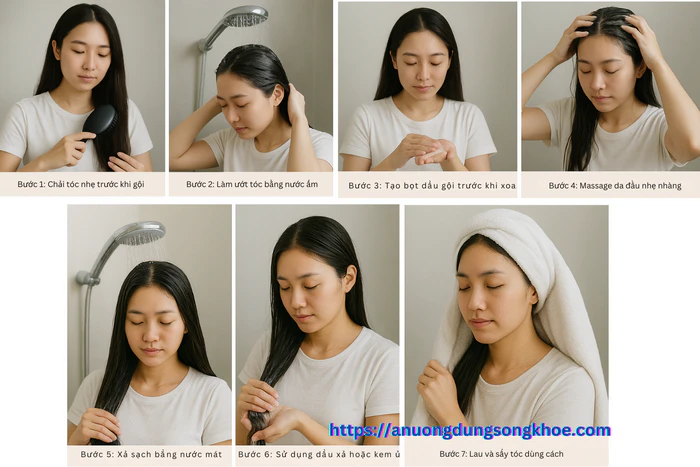 Cách gội đầu đúng cách giúp tóc khỏe, giảm rụng và bóng mượt tự nhiên