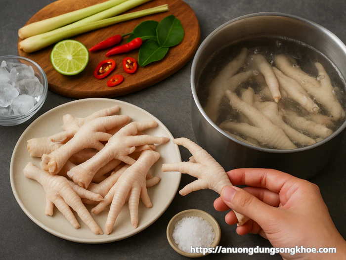 Cách sơ chế và luộc chân gà giòn cho món chân gà sả tắc