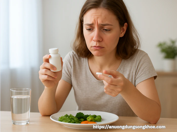 Giảm cân sai cách gây hại sức khỏe – minh họa thói quen nhịn ăn, dùng thuốc giảm cân