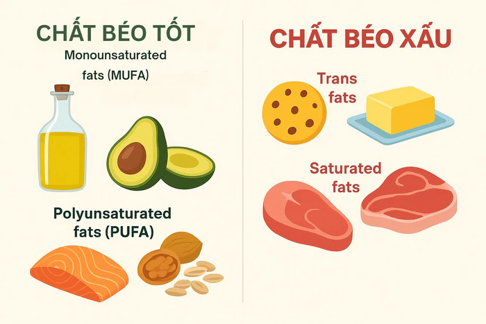 Infographic phân biệt các loại chất béo tốt và chất béo xấu