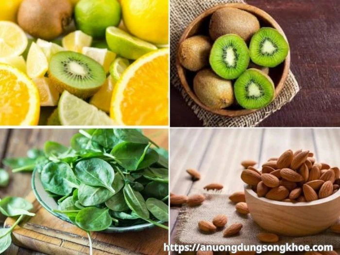 Rau xanh và trái cây giàu vitamin C giúp tăng collagen đẹp da