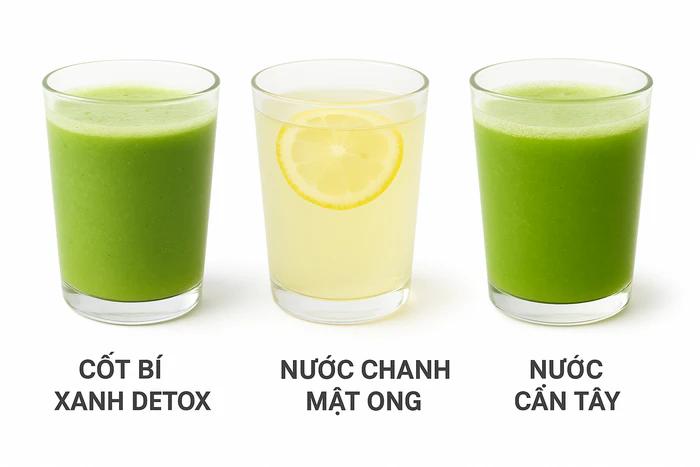 So sánh cốt bí xanh detox với nước chanh mật ong và cần tây
