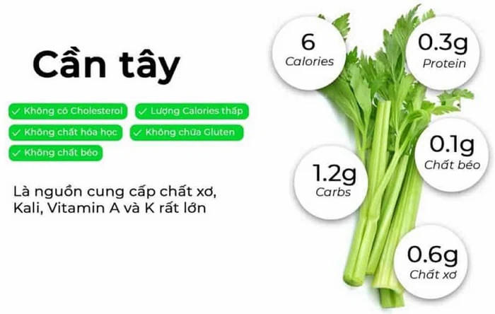 Thành phần dinh dưỡng trong cần tây: vitamin, khoáng chất, chất xơ