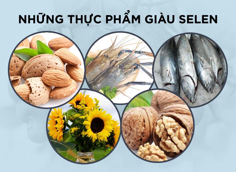 Thực phẩm giàu selen: cá ngừ, trứng, hạt Brazil, ngũ cốc