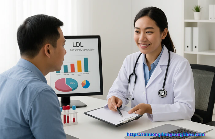 Bác sĩ giải thích kết quả xét nghiệm định lượng LDL-C cho bệnh nhân